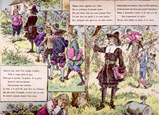 l'écolier, le pédant et le maître d'un jardin, illustration imagerie ancienne Pellerin