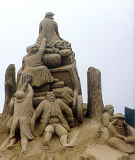 le coche et la mouche : sculpture de sable